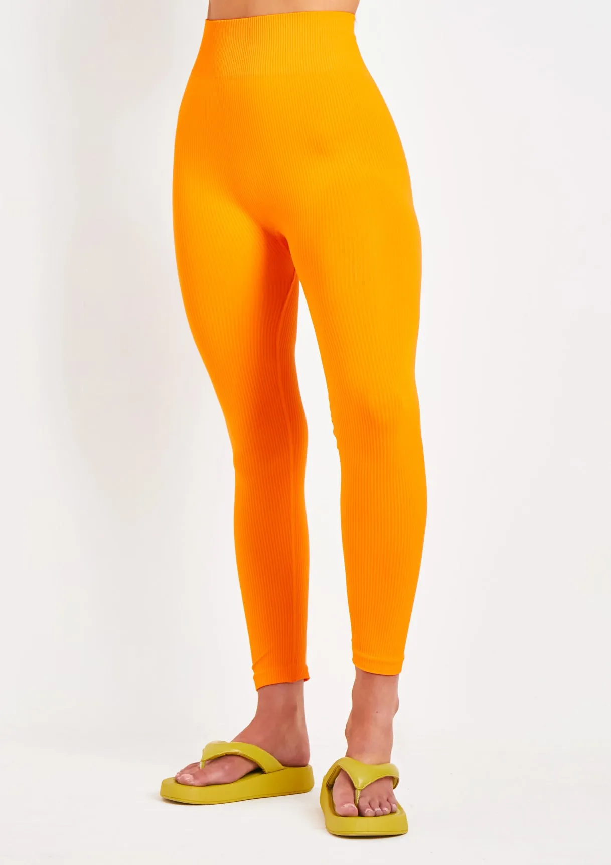 Cyndi Orange Seamless Ribbed High Waisted Leggings sold by Missy Empire product image thumbnail 2