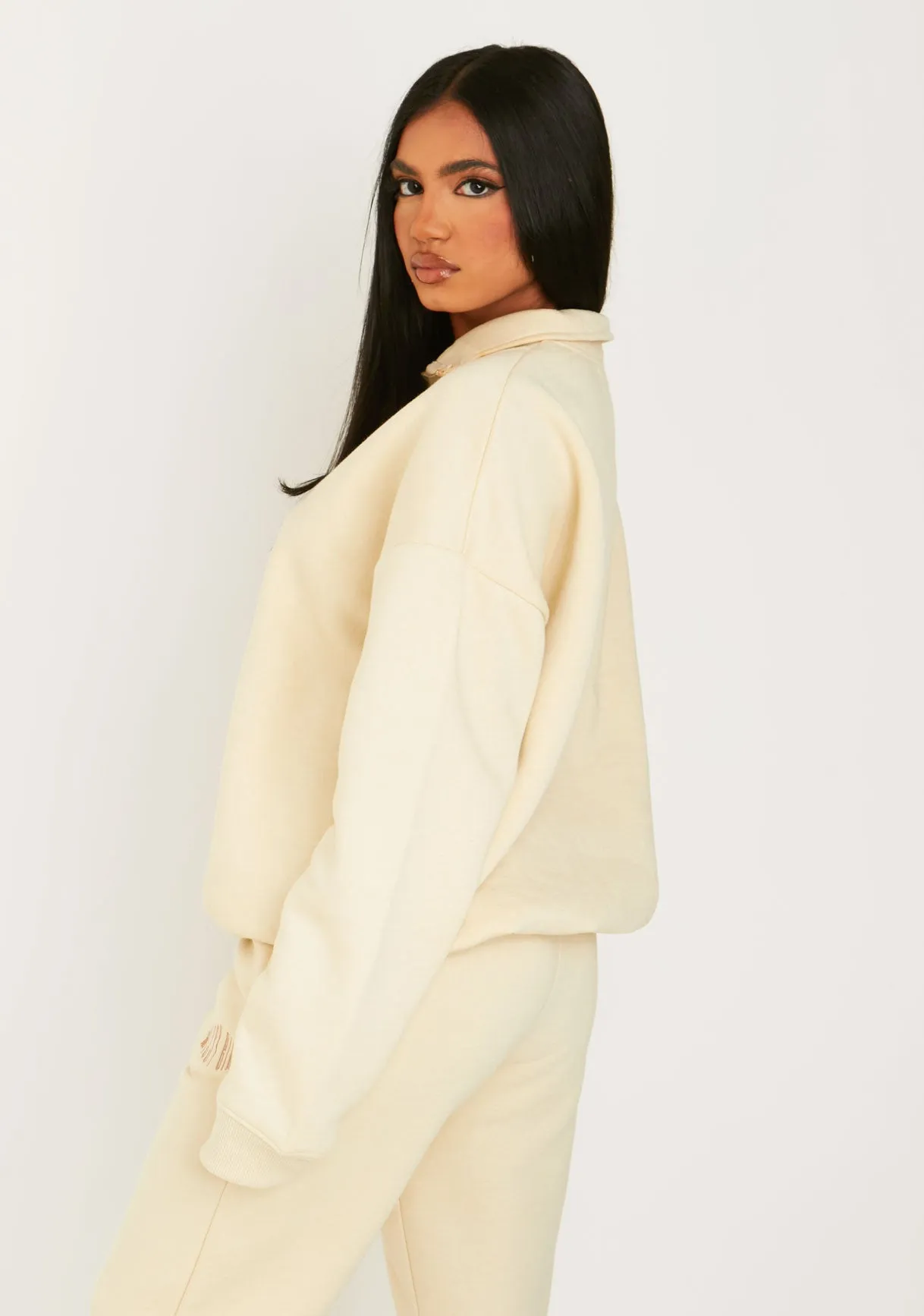 Kadie Cream Missy Girl Embroidered Half Zip Sweatshirt sold by Missy Empire product image thumbnail 3