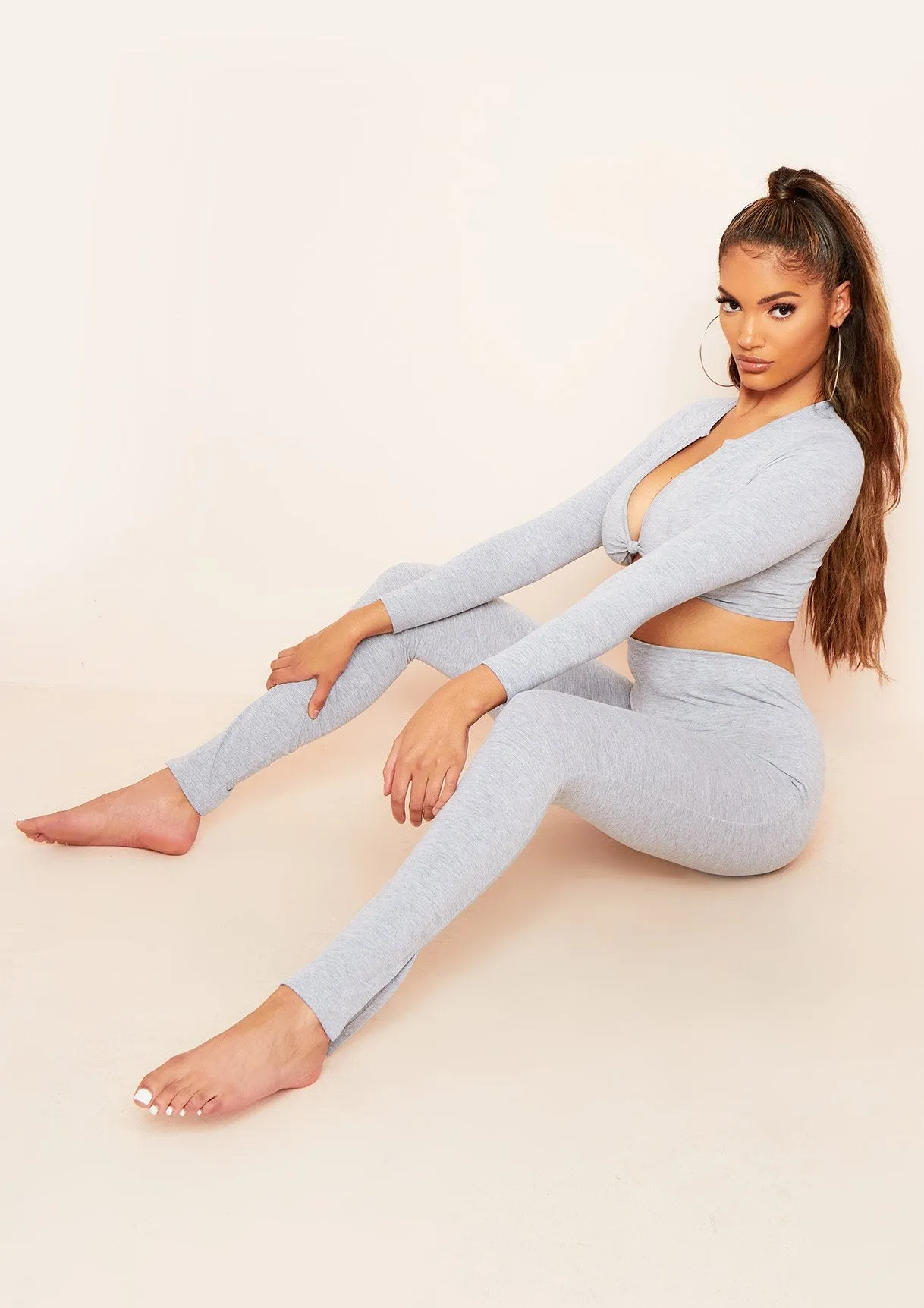 Esme Grey Plunge Knot Crop Top sold by Missy Empire product image thumbnail 3