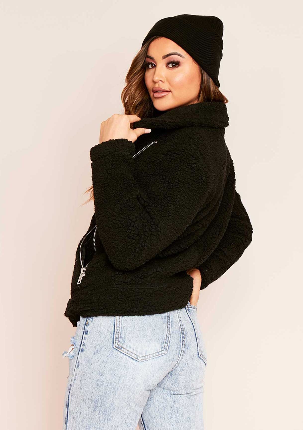 Belin Black Teddy Borg Biker Jacket sold by Missy Empire product image thumbnail 3