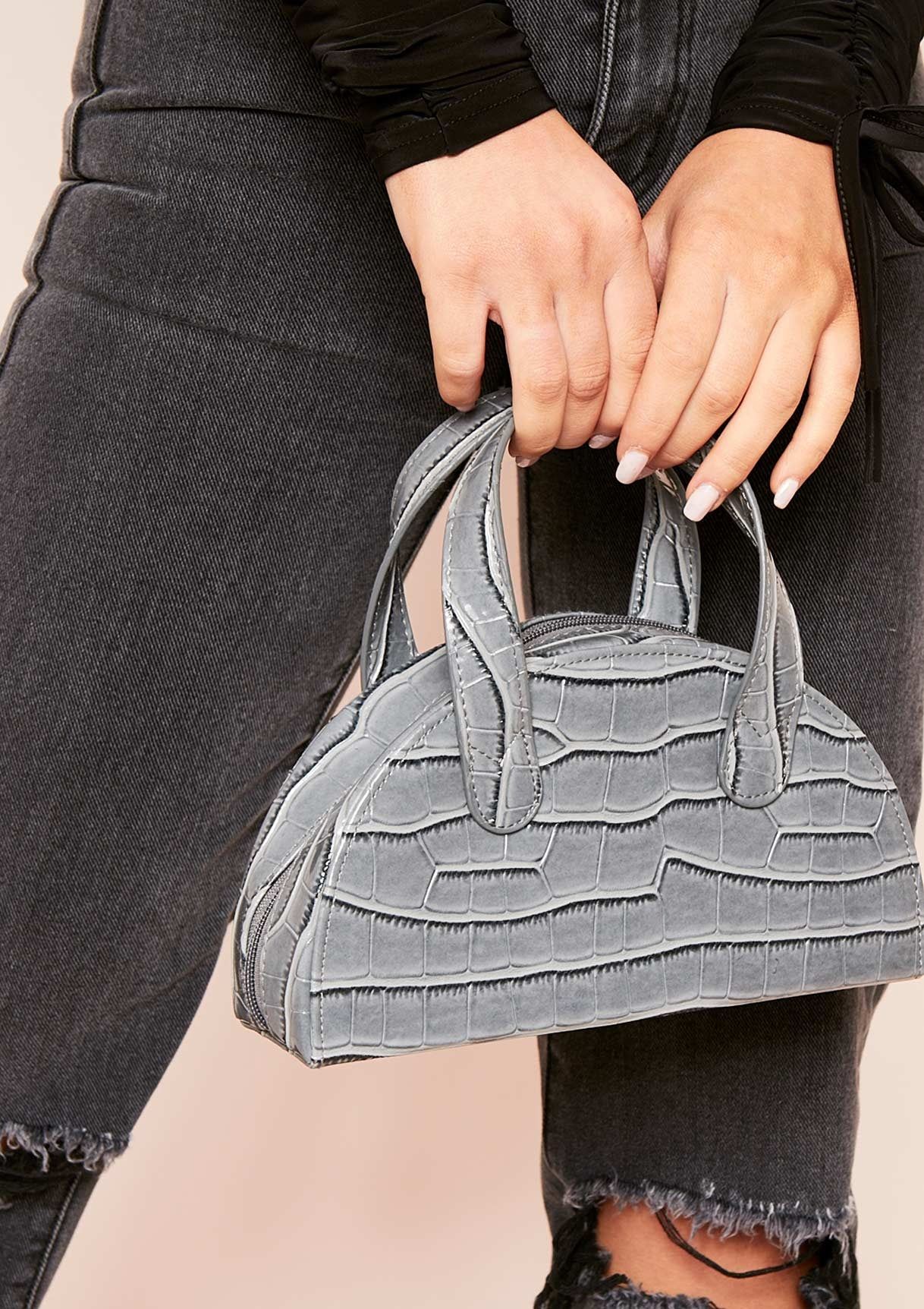 Linde Grey Croc Print Half Moon Chain Bag sold by Missy Empire product image thumbnail 2