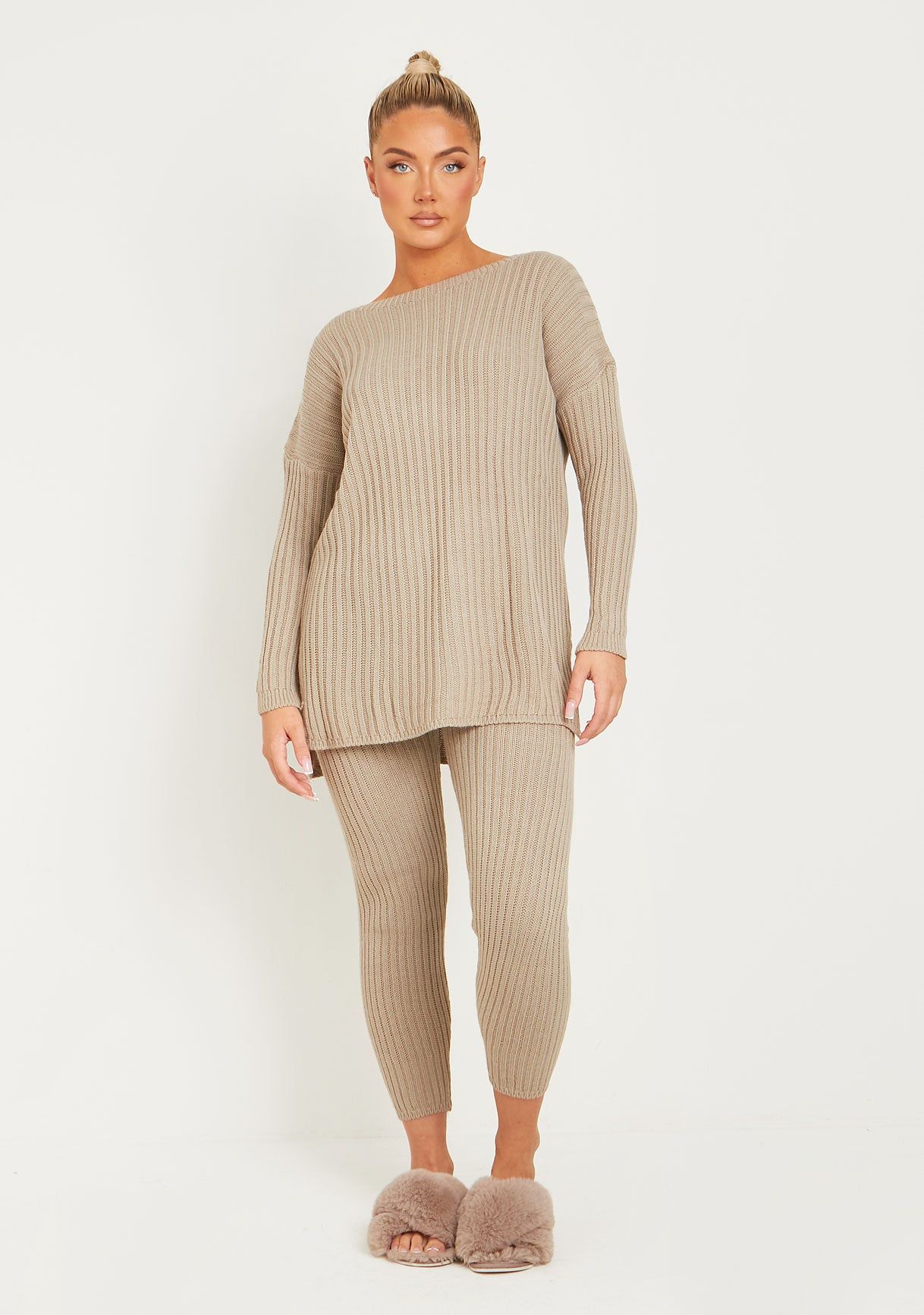 Anya Mocha Knit Jumper Loungewear Set sold by Missy Empire