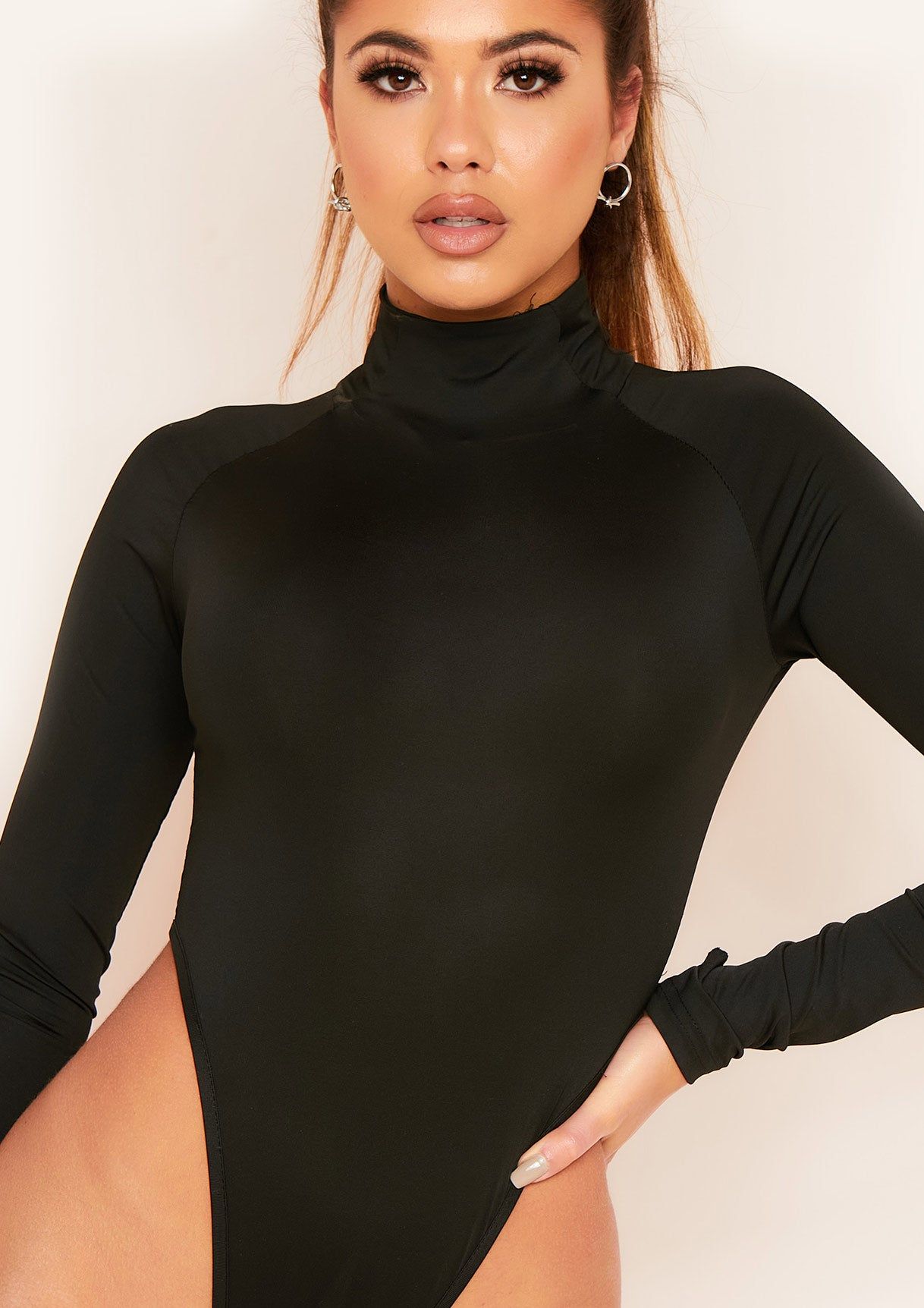 Echo Black High Neck Slinky Long Sleeve Bodysuit sold by Missy Empire product image thumbnail 3