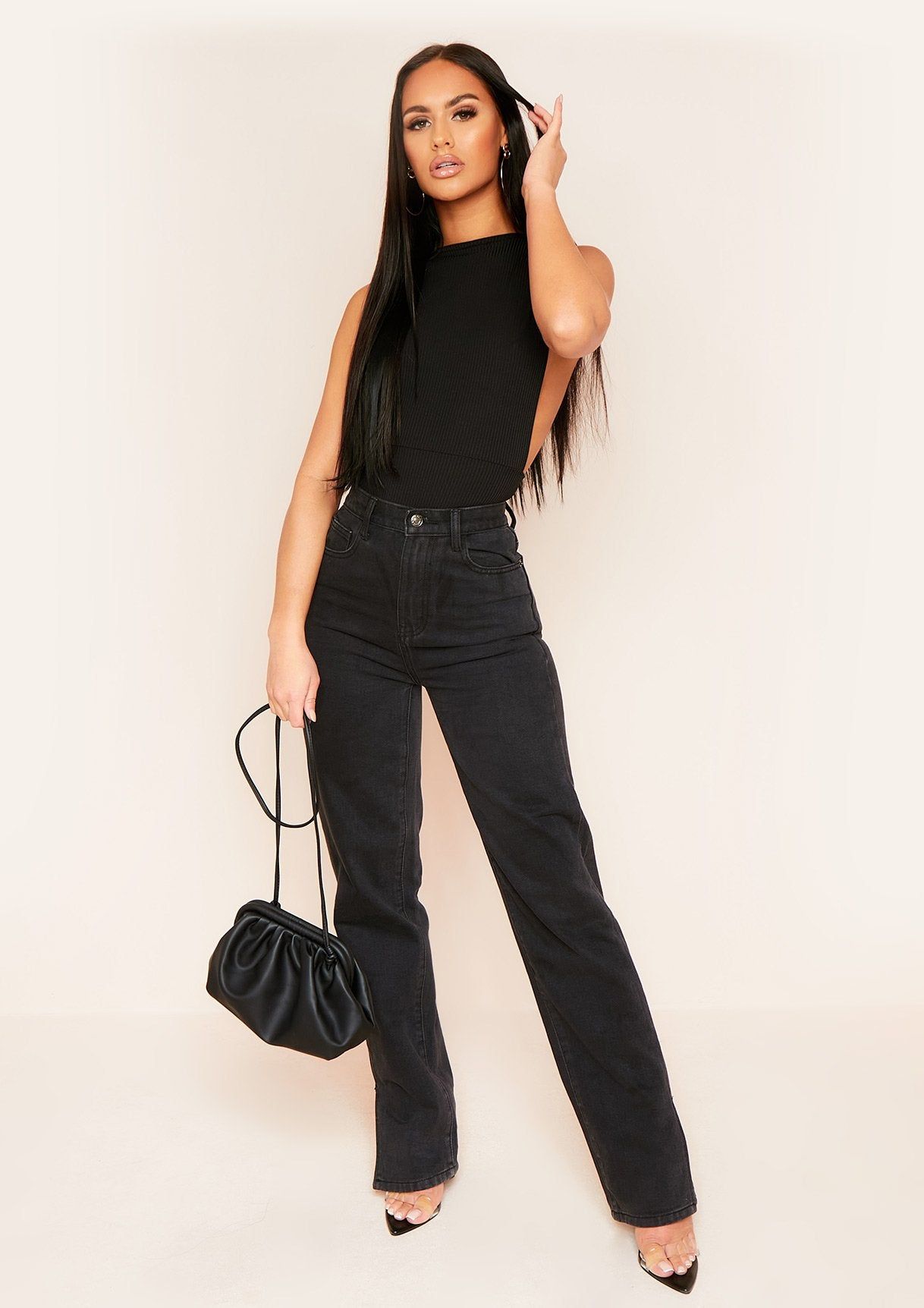 Damita Black Ribbed Extreme Cut Out Bodysuit sold by Missy Empire product image thumbnail 5