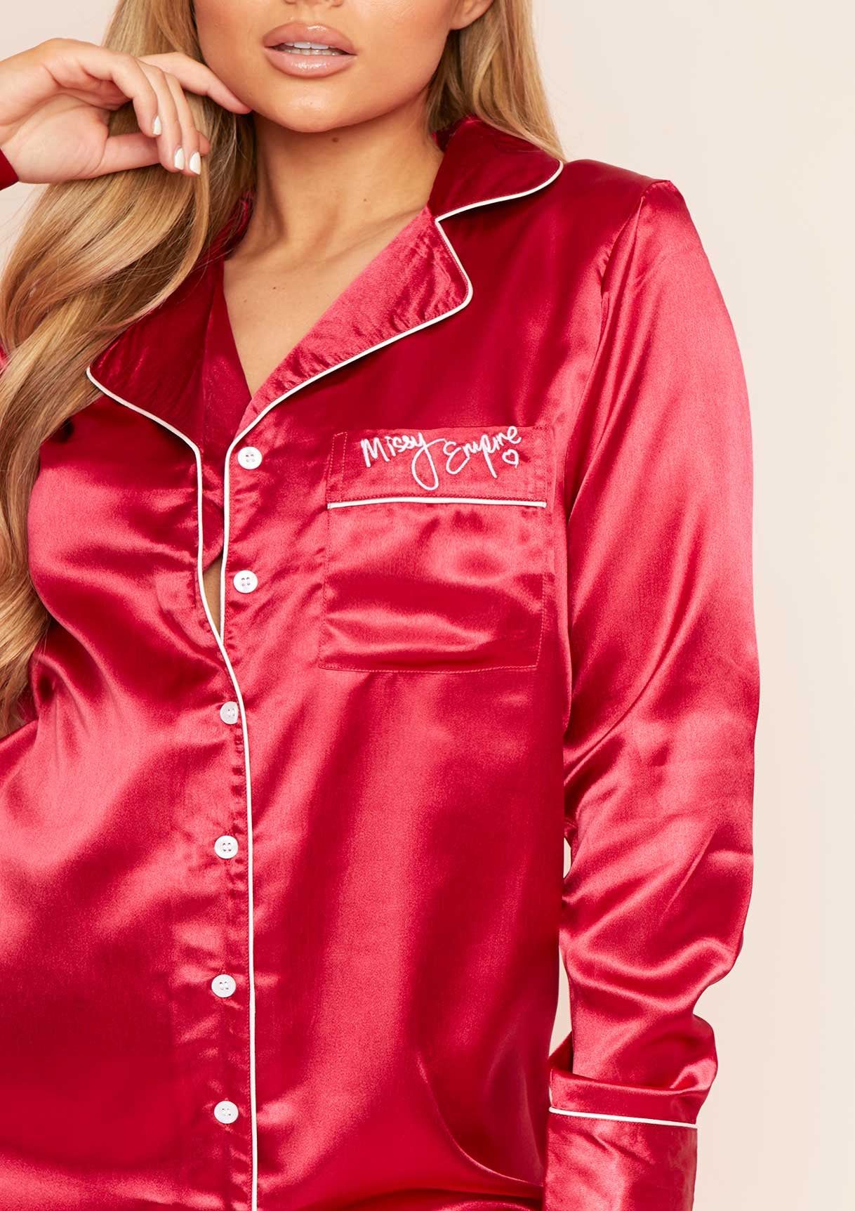 Hannah Red Missy Empire Satin Shirt Night Dress sold by Missy Empire product image thumbnail 3