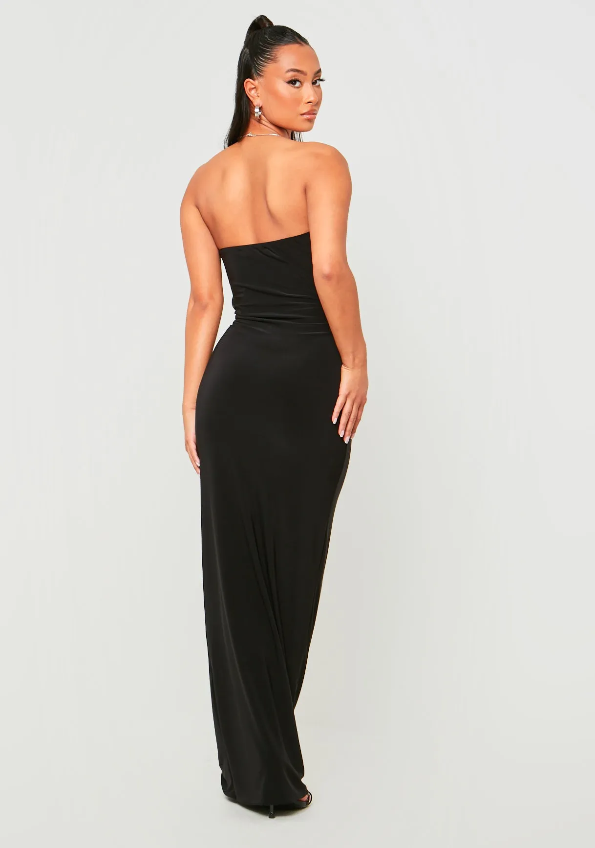 Sienna Black Double Layer Slinky Bandeau Cut Out Maxi Dress sold by Missy Empire product image thumbnail 3