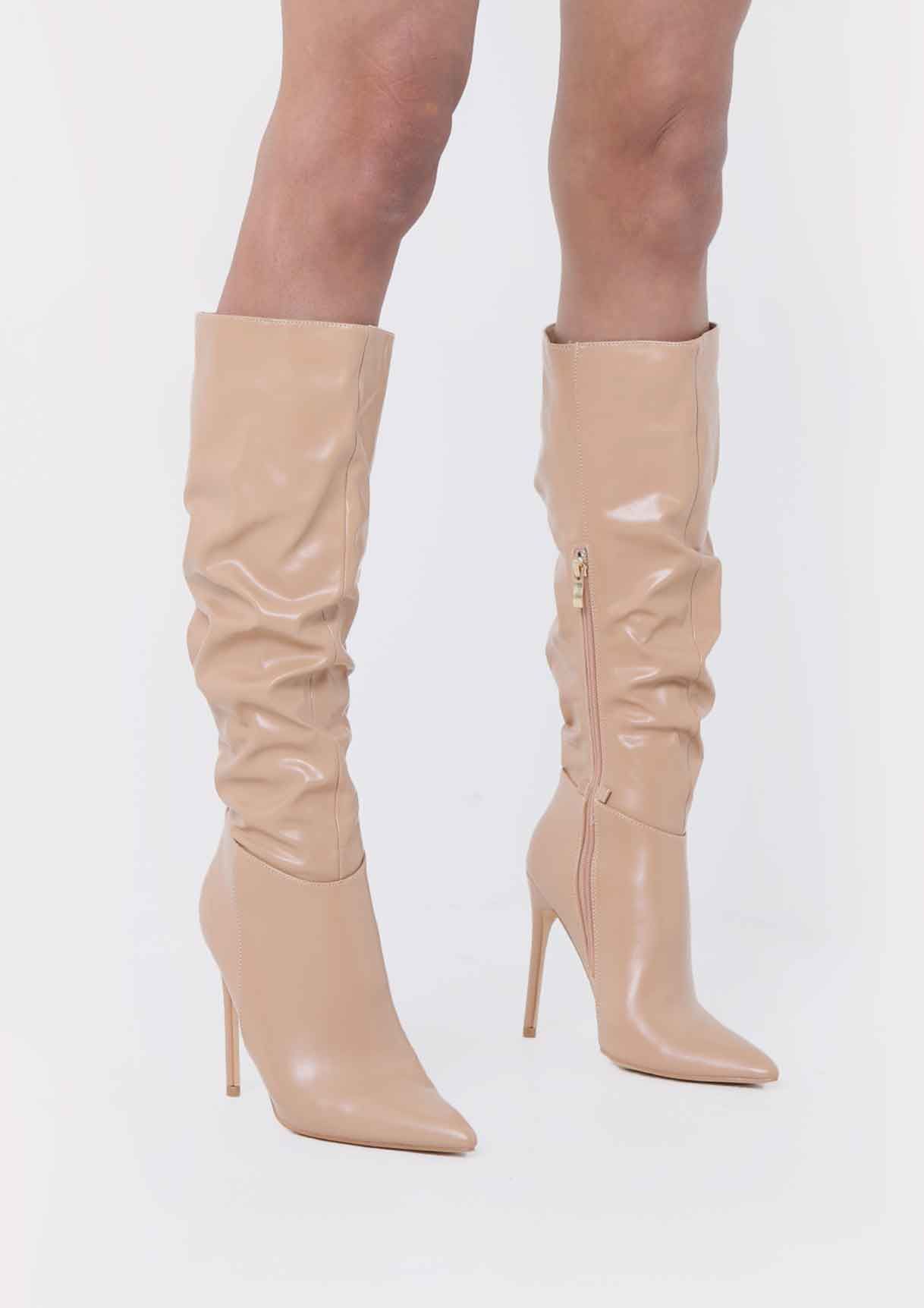 Alexandra Beige Knee High Heeled Boots sold by Missy Empire product image thumbnail 2