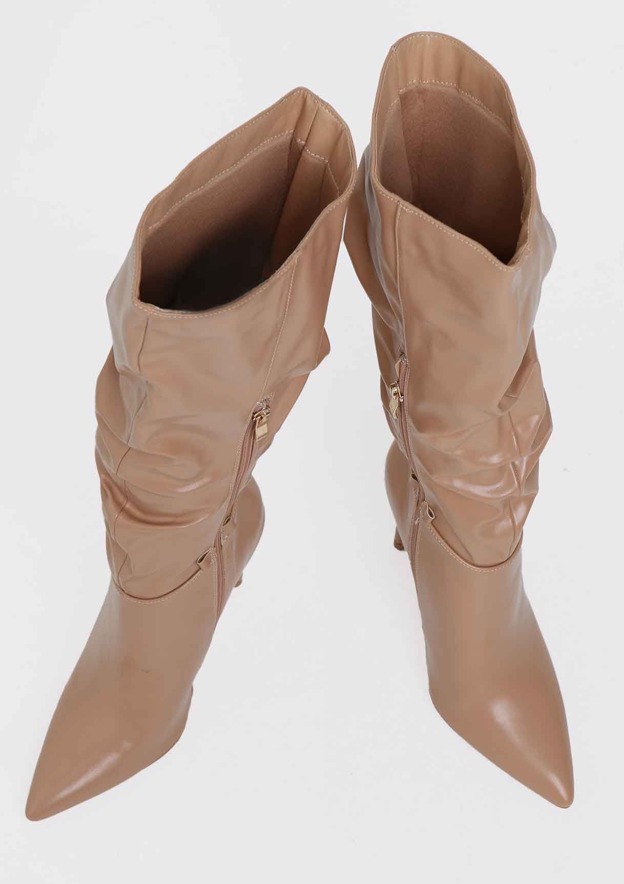 Alexandra Beige Knee High Heeled Boots sold by Missy Empire product image thumbnail 6