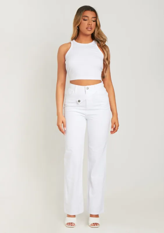 Frankie White Denim Waist Detail Wide Leg Jeans sold by Missy Empire