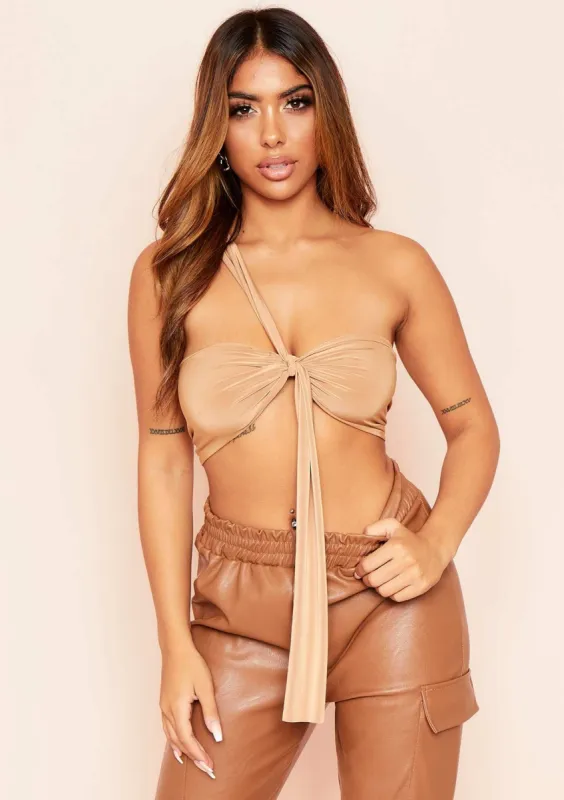 Ellie Camel Shoulder Slinky Bralet sold by Missy Empire