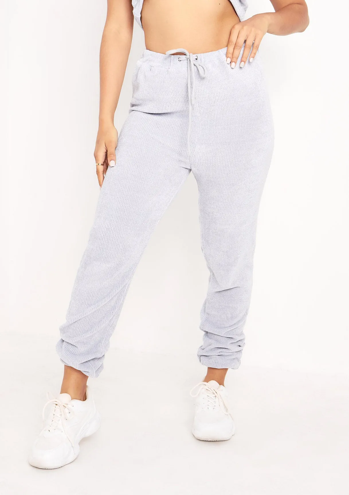 Charla Pastel Blue Chenille Drawstring Joggers sold by Missy Empire product image thumbnail 2