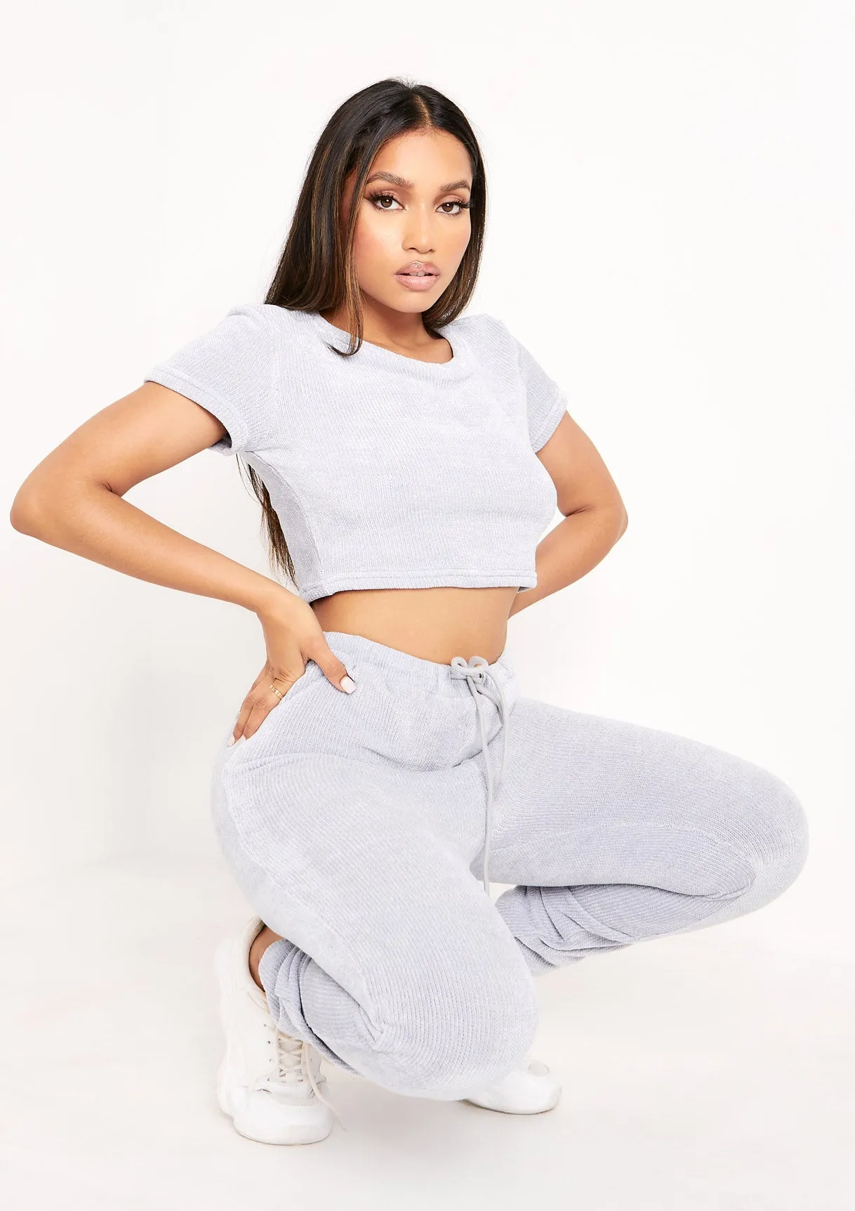 Charla Pastel Blue Chenille Drawstring Joggers sold by Missy Empire product image thumbnail 4