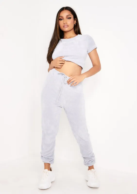 Charla Pastel Blue Chenille Drawstring Joggers made by Missy Empire