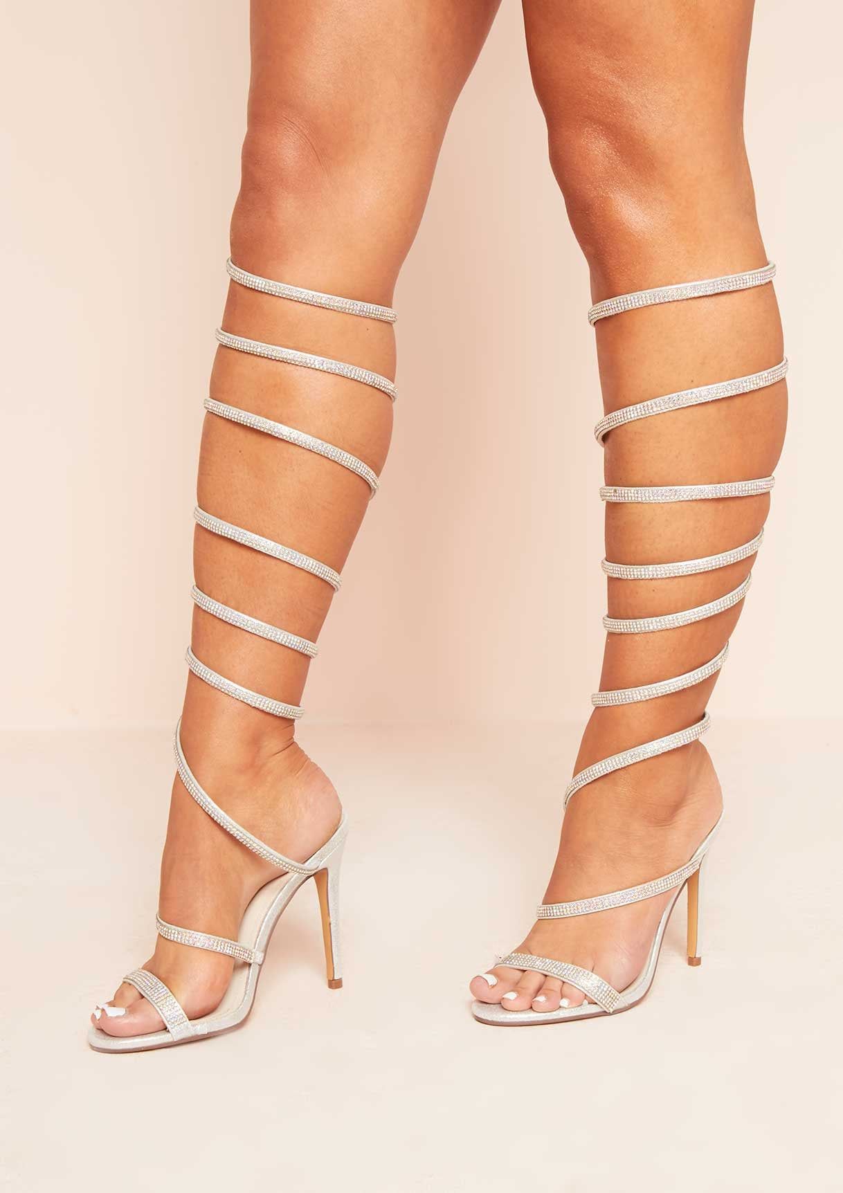 Ruby Silver Diamante Spiral Heels sold by Missy Empire