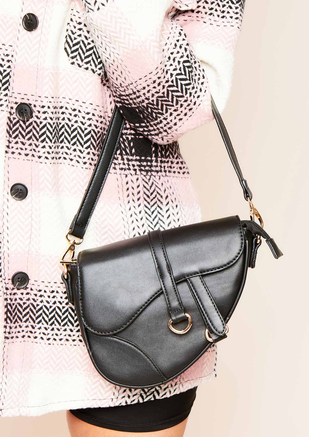 Calvina Black Faux Leather Saddle Bag Shoulder Bag sold by Missy Empire product image thumbnail 2