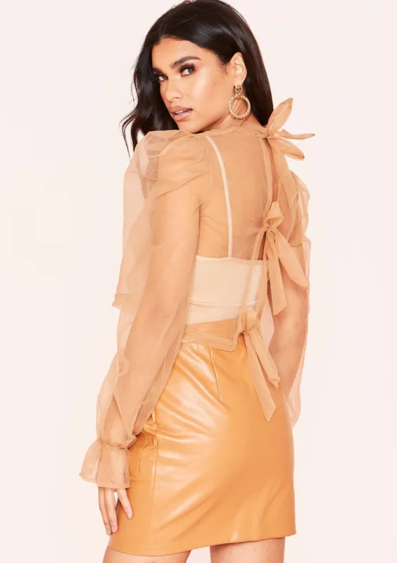 Amari Nude Mesh Tie Back Top sold by Missy Empire