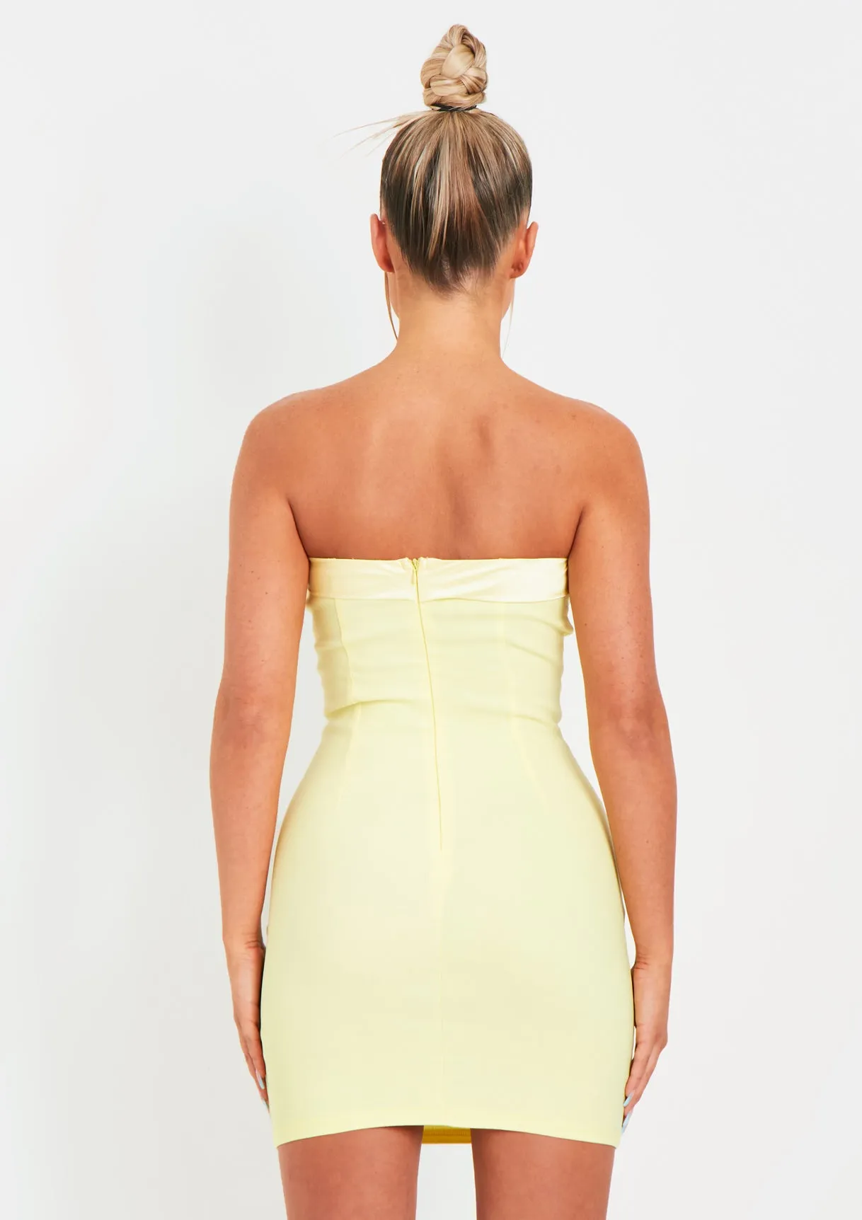 Lorena Lemon Satin Trim Bandeau Mini Dress sold by Missy Empire product image thumbnail 3