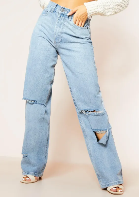 Rylee Denim Ripped Knee Straight Leg Jeans sold by Missy Empire