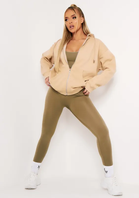 Olivia Beige Oversized Zip Through Hoodie sold by Missy Empire