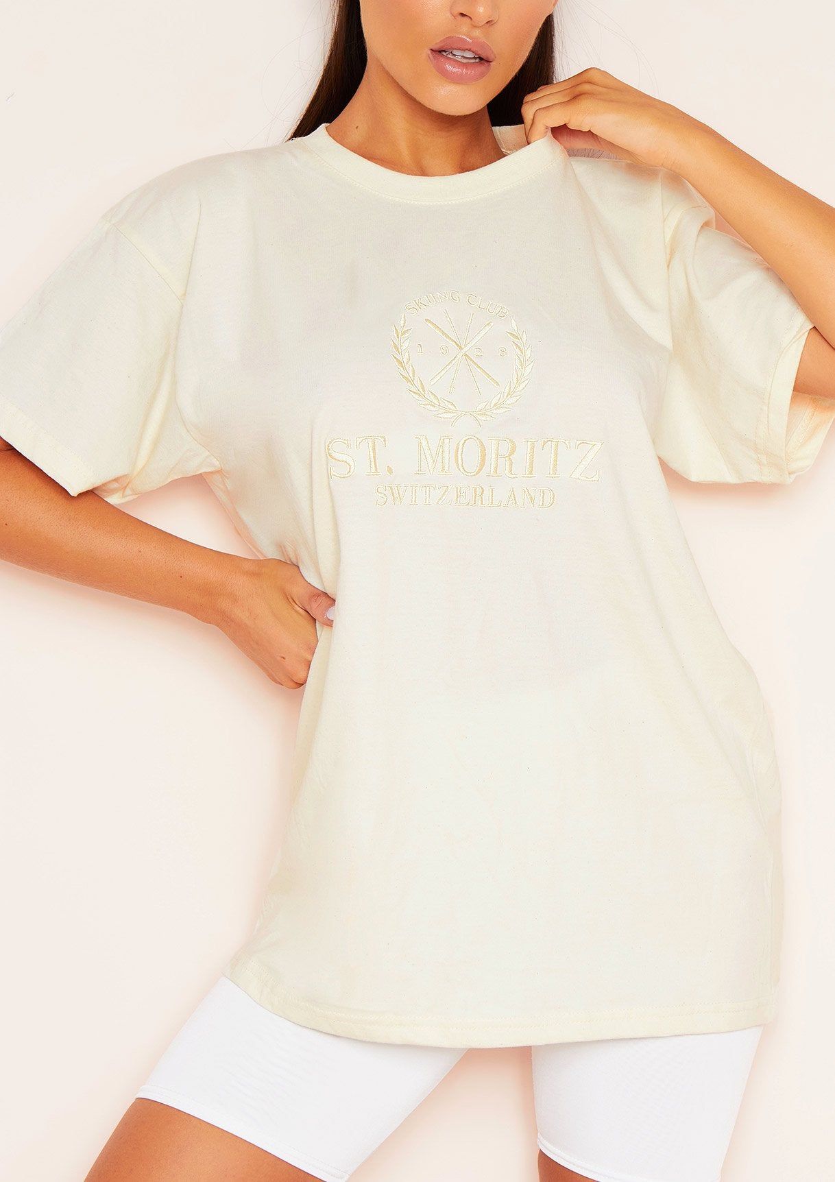 Brinley Cream St Moritz Embroidered T-Shirt sold by Missy Empire product image thumbnail 3