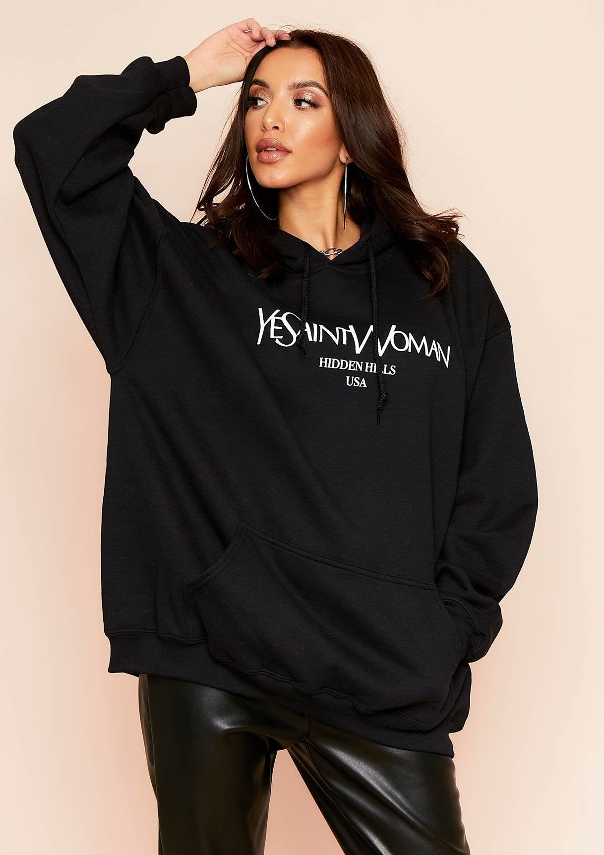 Ava Black Woman Slogan Oversized Hoodie sold by Missy Empire