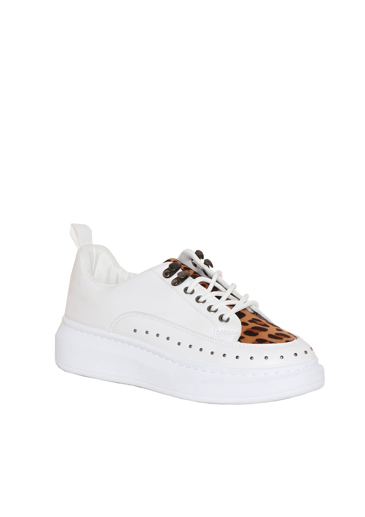 Adison White Leopard Print Detail Trainers sold by Missy Empire product image thumbnail 3