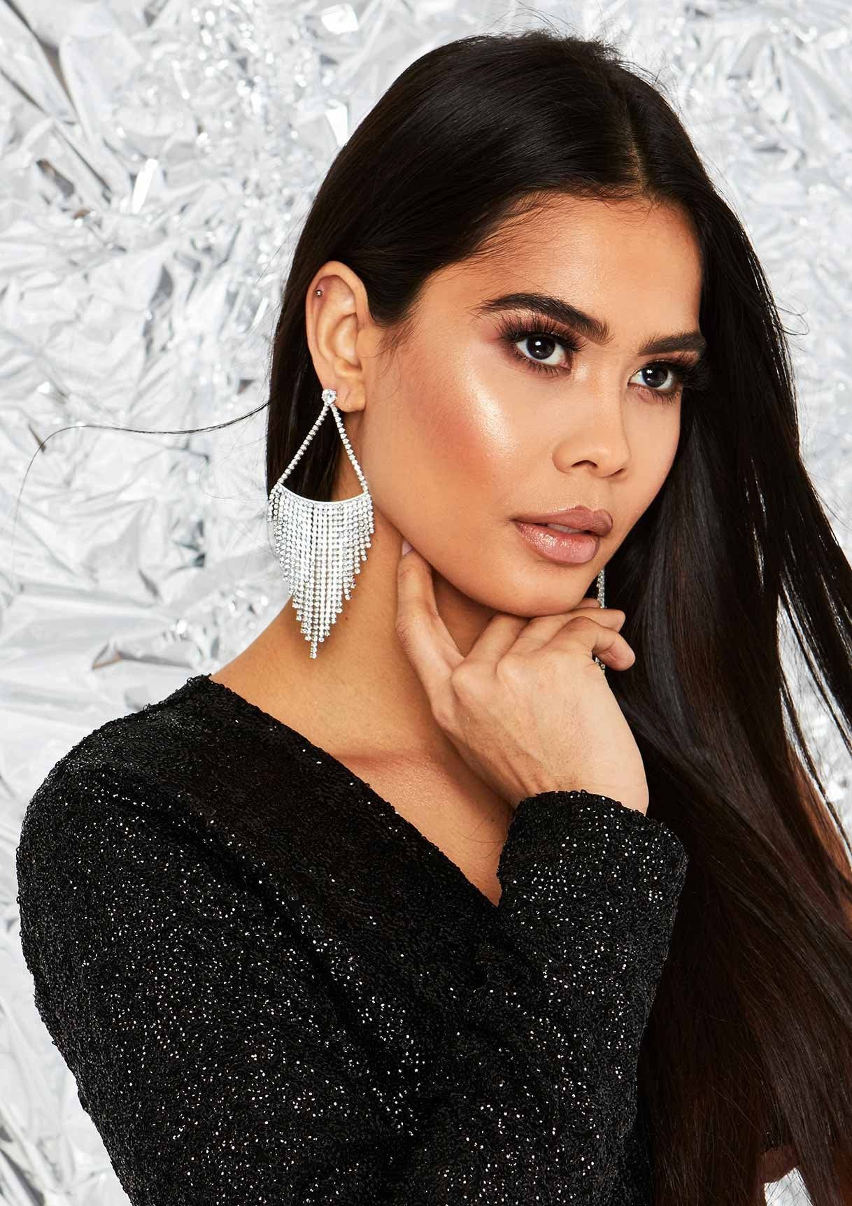 Jessie Silver Diamante Tassel Earrings sold by Missy Empire