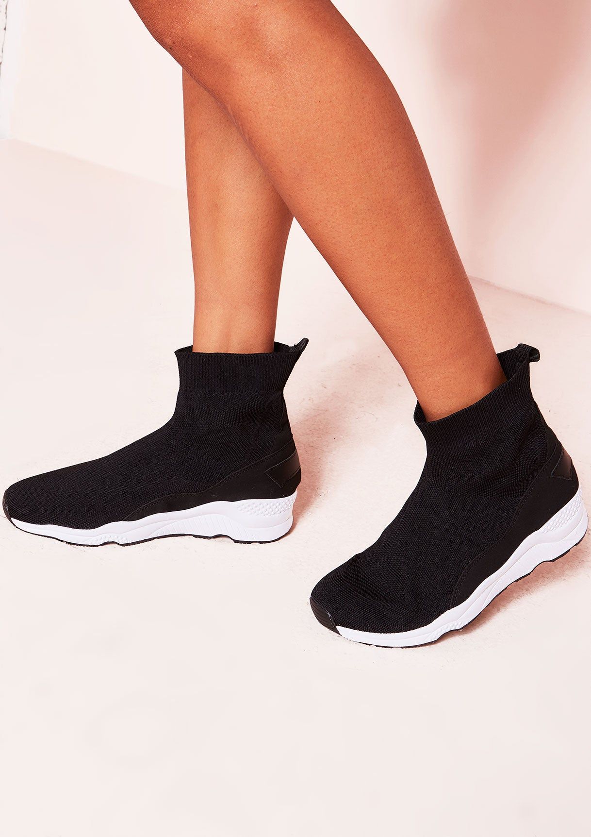 Bella Black Chunky Knit Stretch Trainers sold by Missy Empire