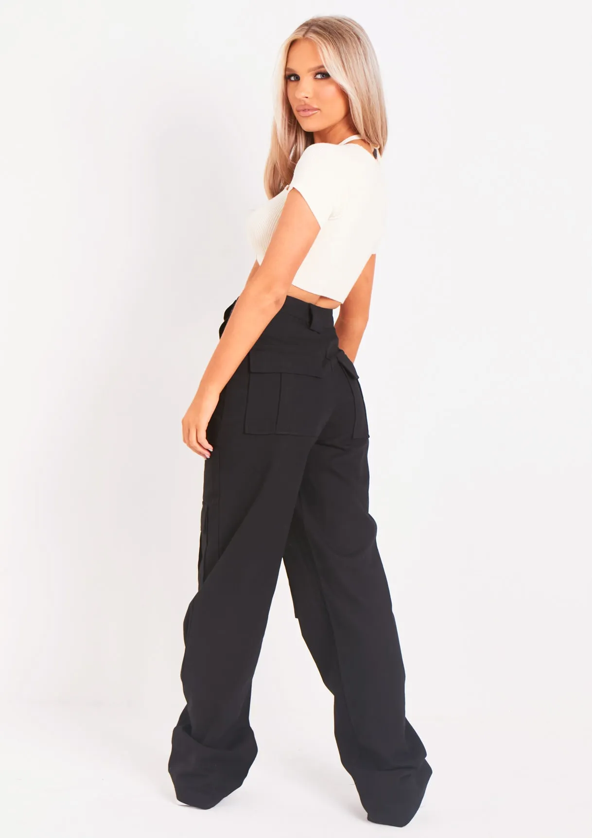 Amaia Black High Waisted Cargo Trousers sold by Missy Empire product image thumbnail 3