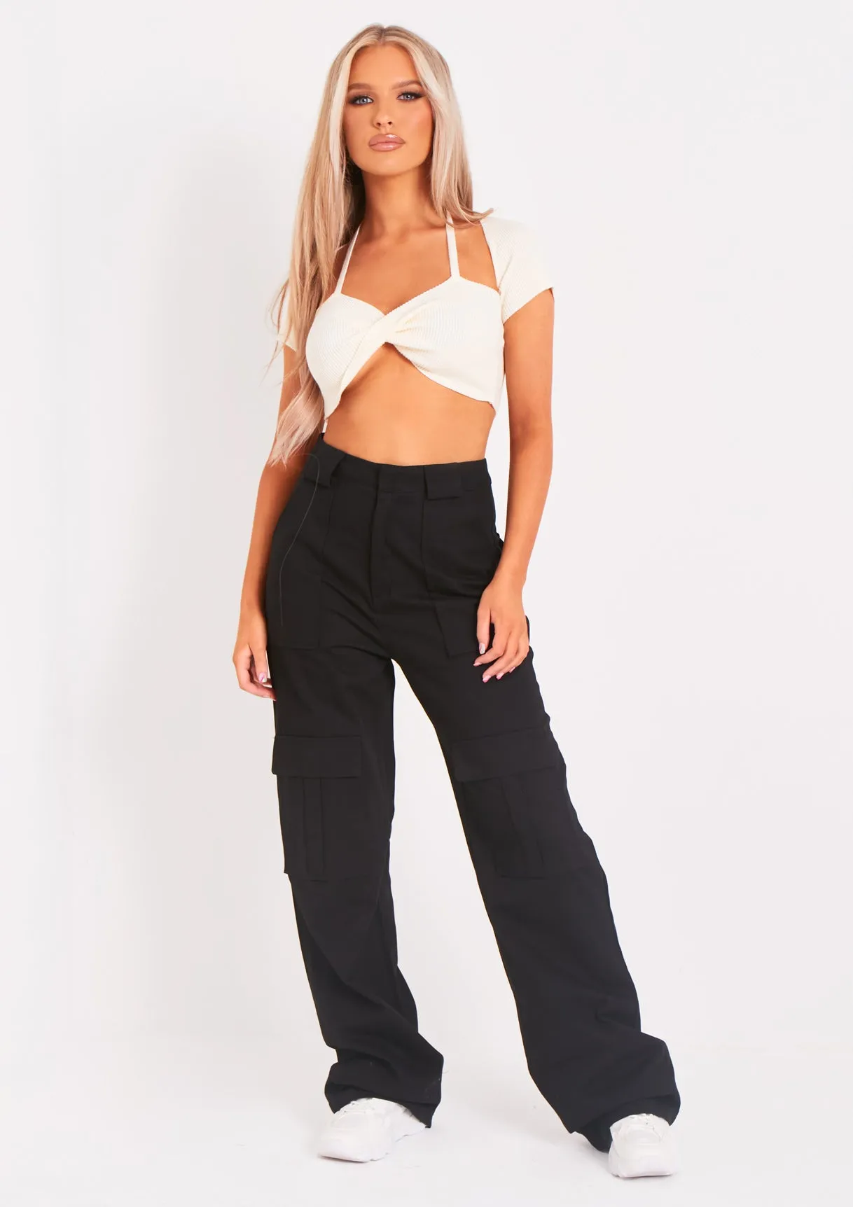 Amaia Black High Waisted Cargo Trousers sold by Missy Empire