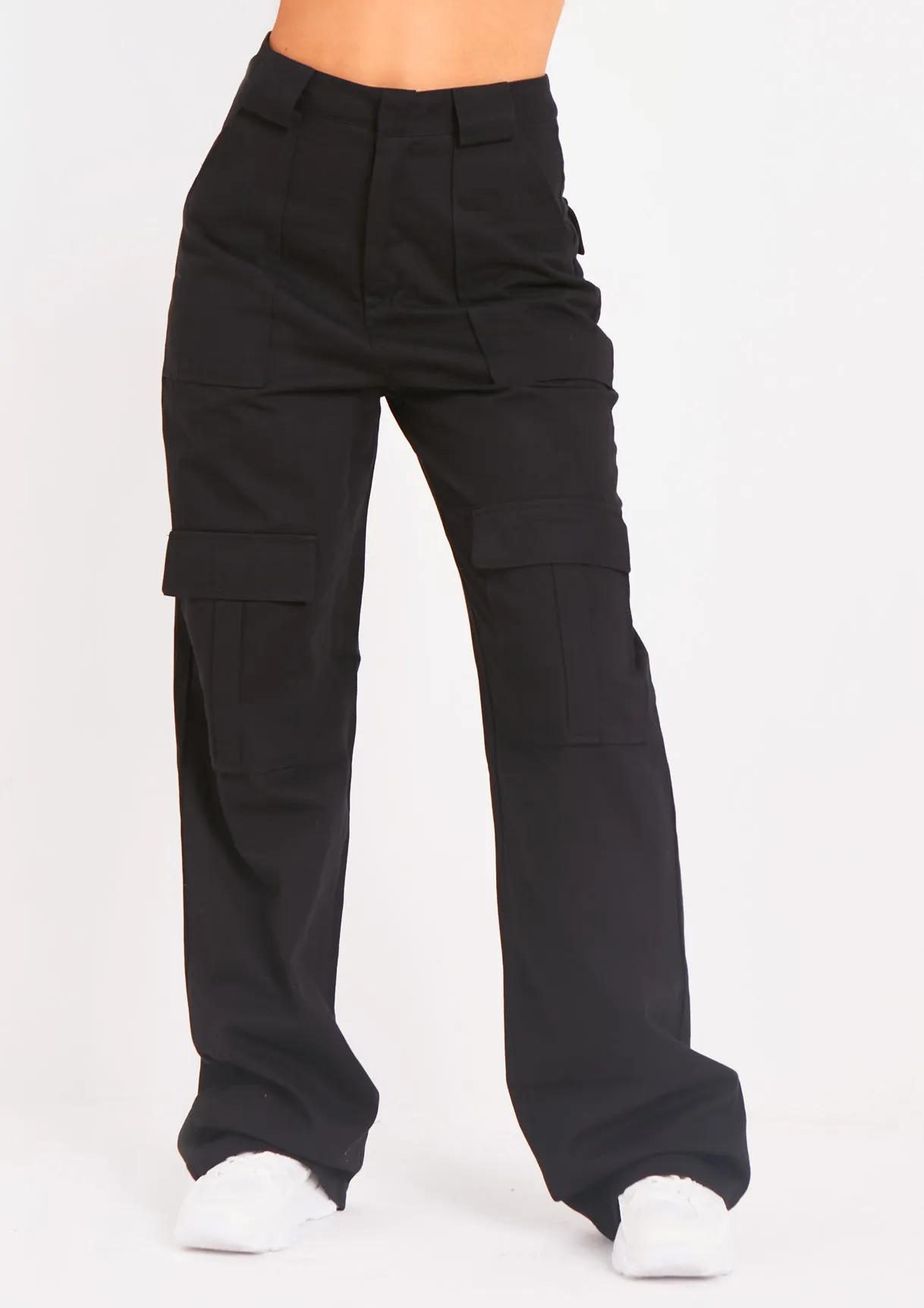 Amaia Black High Waisted Cargo Trousers sold by Missy Empire product image thumbnail 2