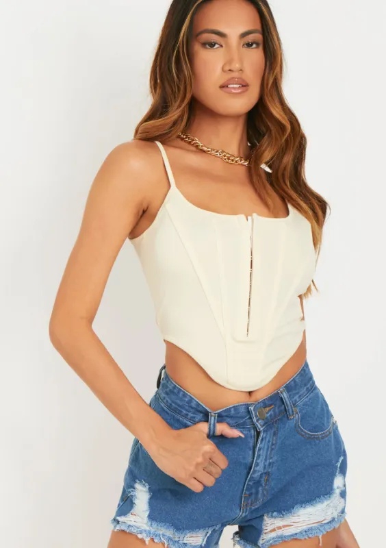 Wren Cream Structured Hook And Eye Corset sold by Missy Empire