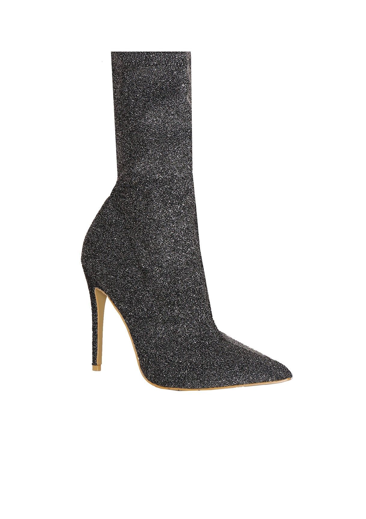 Jemma Silver Glitter Stiletto Sock Boots sold by Missy Empire product image thumbnail 3