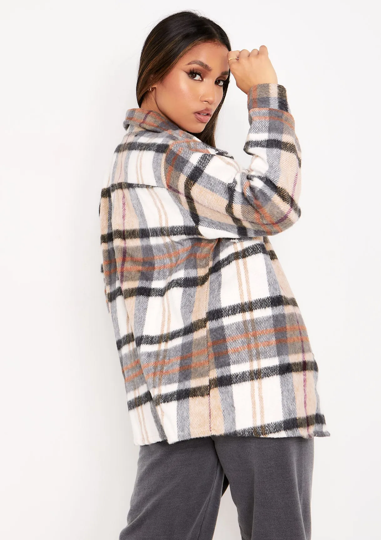 Cropped Shacket Missguided Brushed Checked Shacket Missguided