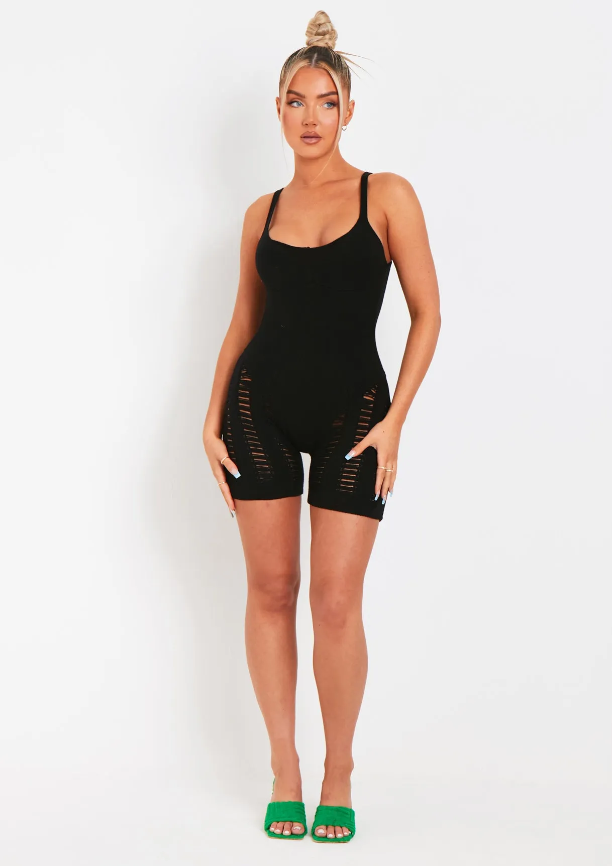 Adalynn Black Laddered Knitted Unitard sold by Missy Empire product image thumbnail 4