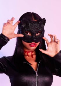 Luna Black Halloween Glitter Cat Eye Mask with Ears sold by Missy Empire