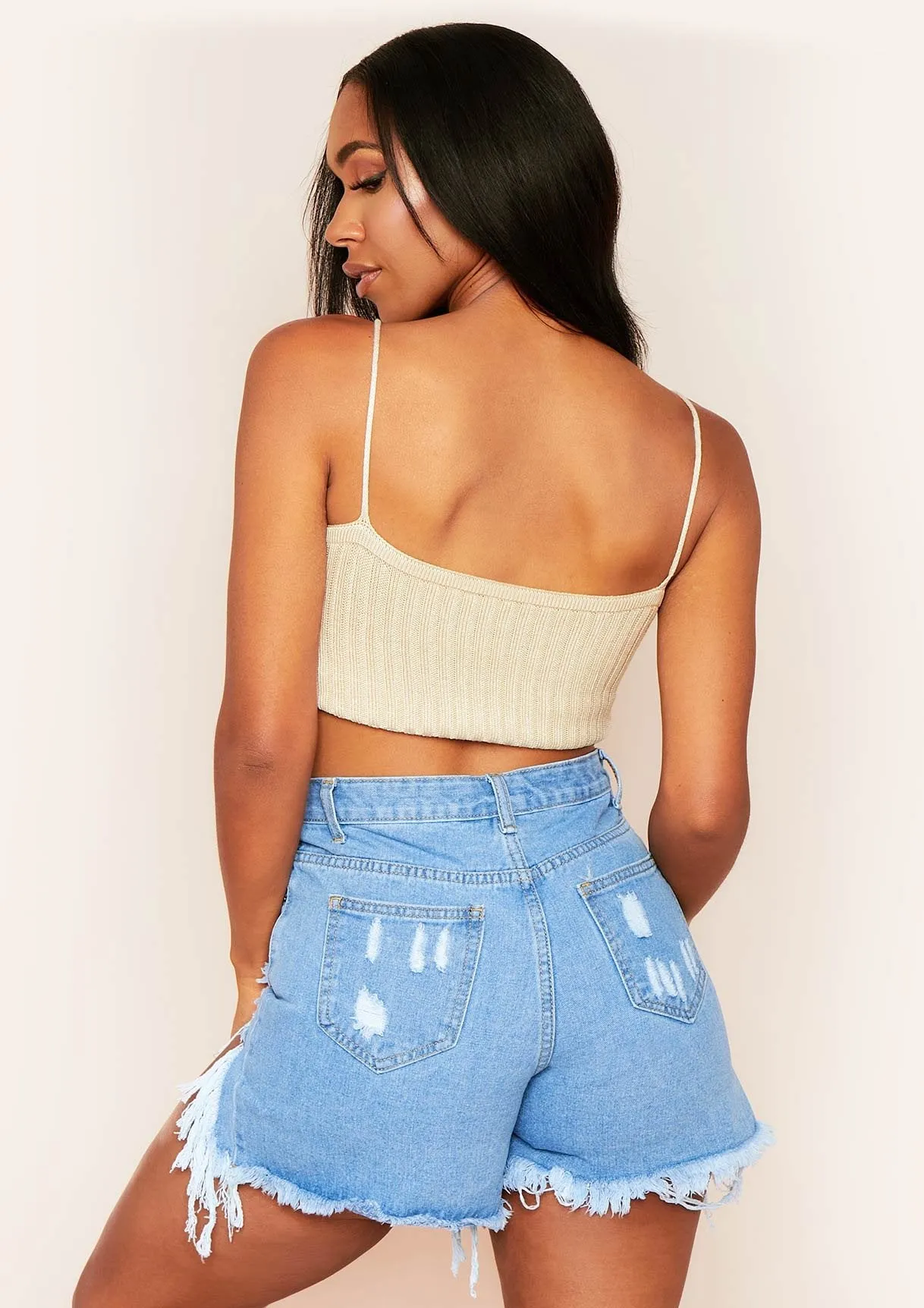 Katy Beige Knitted Rib Crop Top sold by Missy Empire product image thumbnail 2