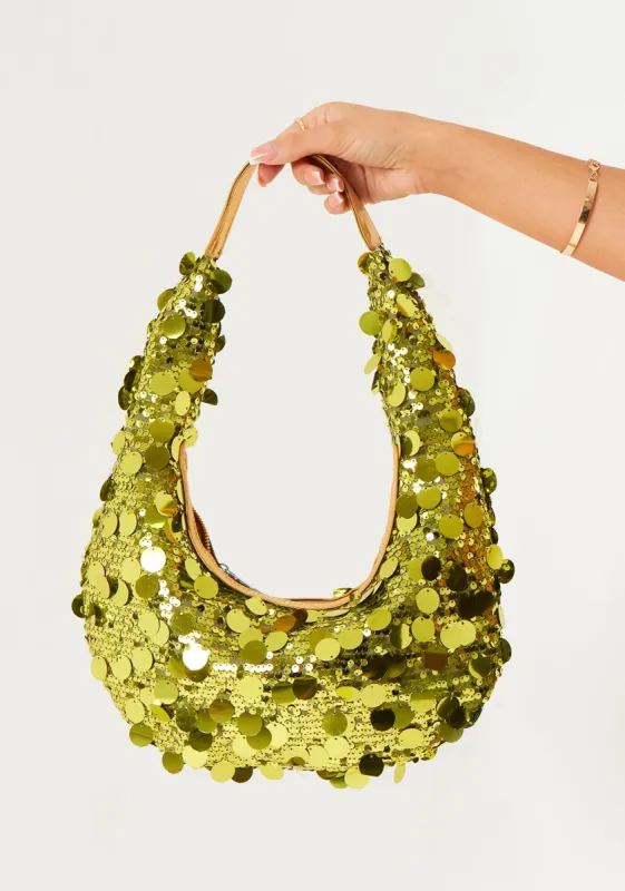 Lexi Gold Disc Sequin Shoulder Bag sold by Missy Empire