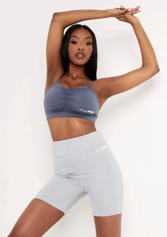Lola Navy Missy Sport Ruched Front Strappy Gym Crop Top sold by Missy Empire