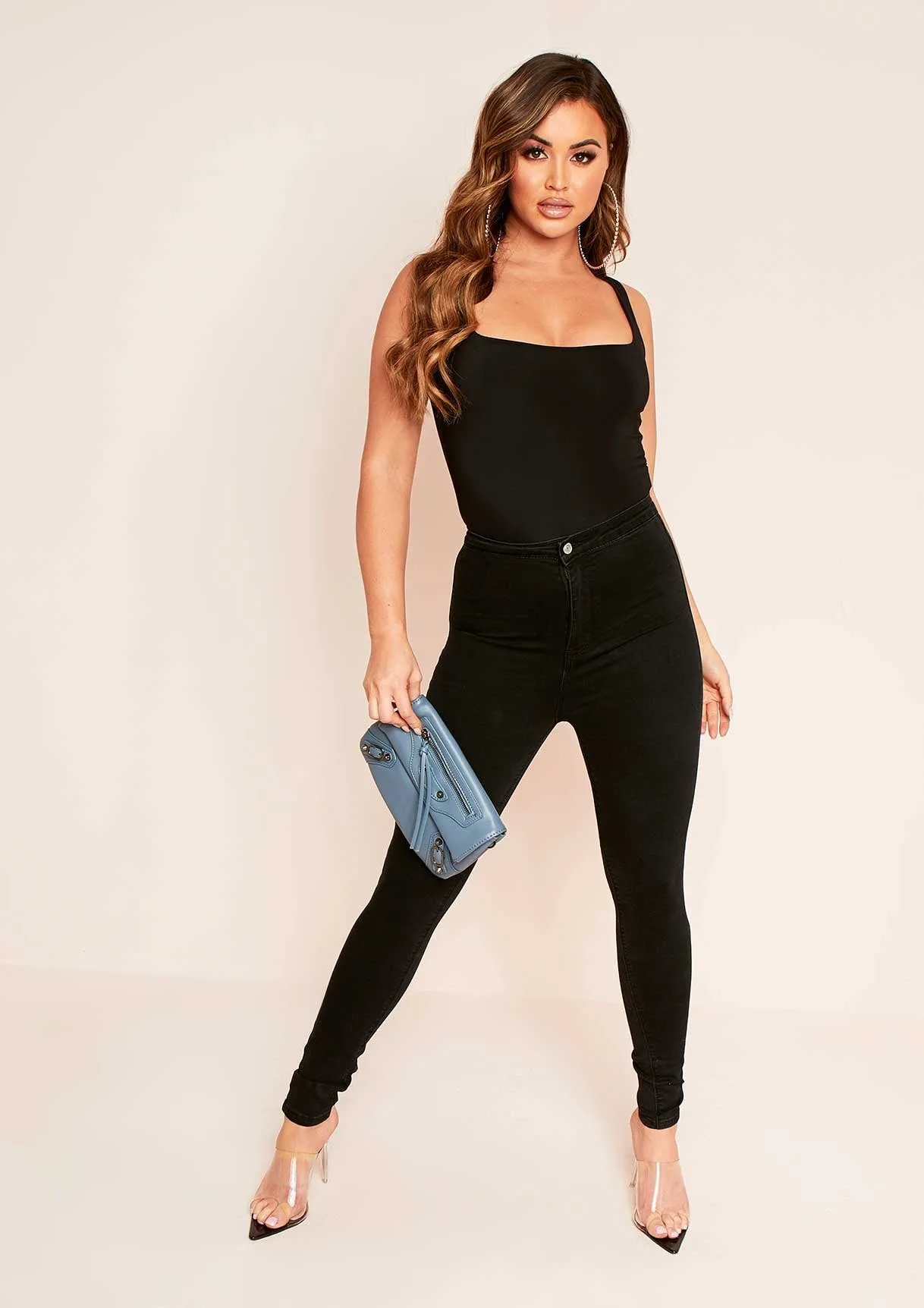 Mia Black Slinky Square Neck Sleeveless Bodysuit sold by Missy Empire product image thumbnail 4