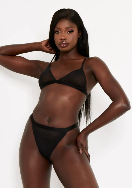 Minnie Black Sheer Power Mesh Strappy Triangle Lingerie Bra sold by Missy Empire