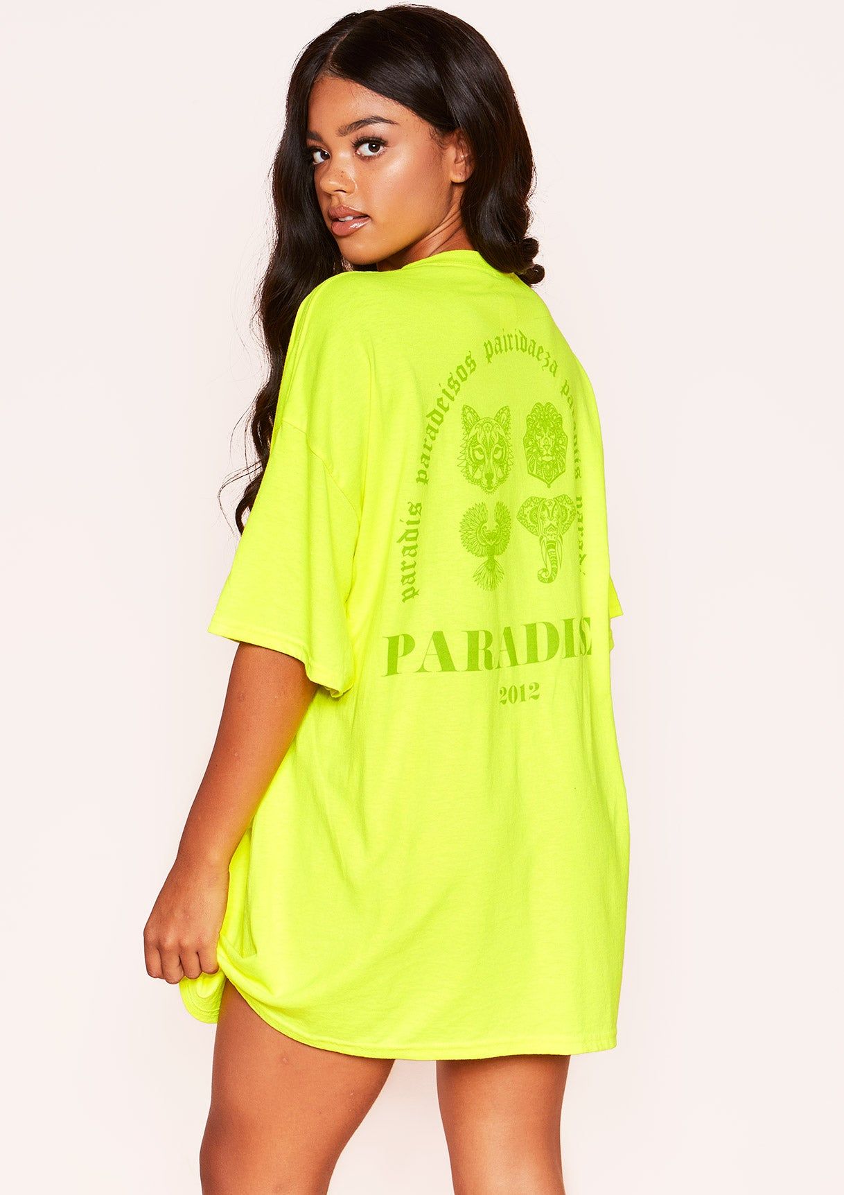 Heidi Neon Yellow Graphic Oversized T-Shirt sold by Missy Empire