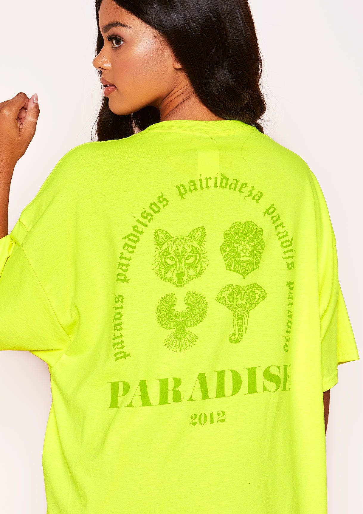 Heidi Neon Yellow Graphic Oversized T-Shirt sold by Missy Empire product image thumbnail 4