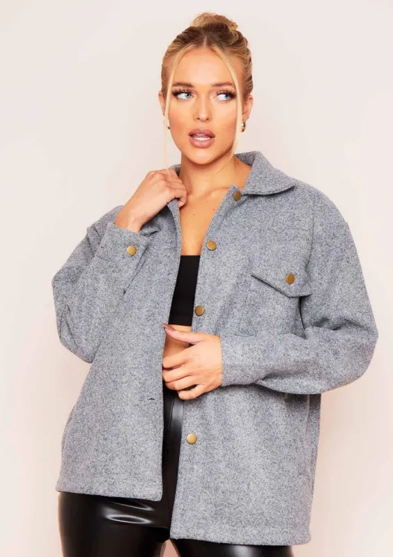 Lana Charcoal Pocket Front Shacket sold by Missy Empire