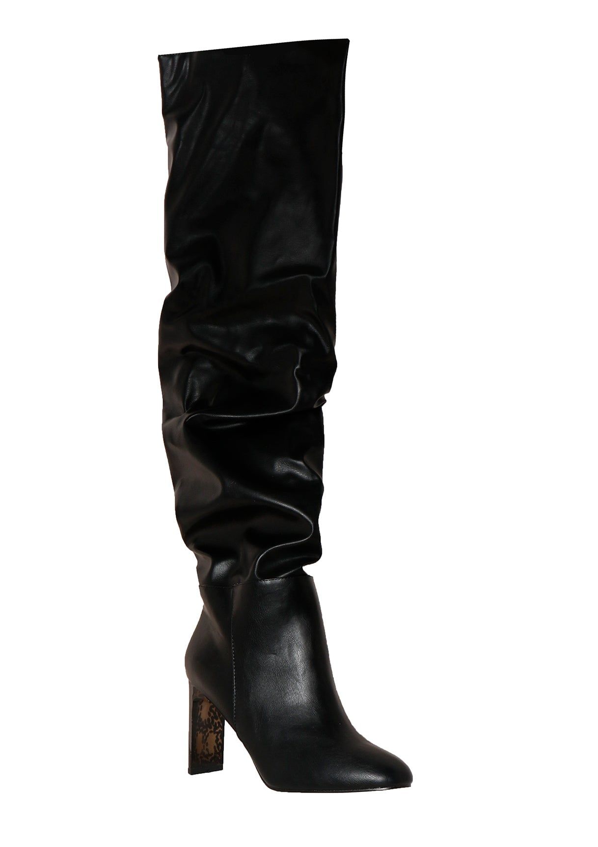 Nicky Black Faux Leather Ruched Over The Knee Boots sold by Missy Empire product image thumbnail 2