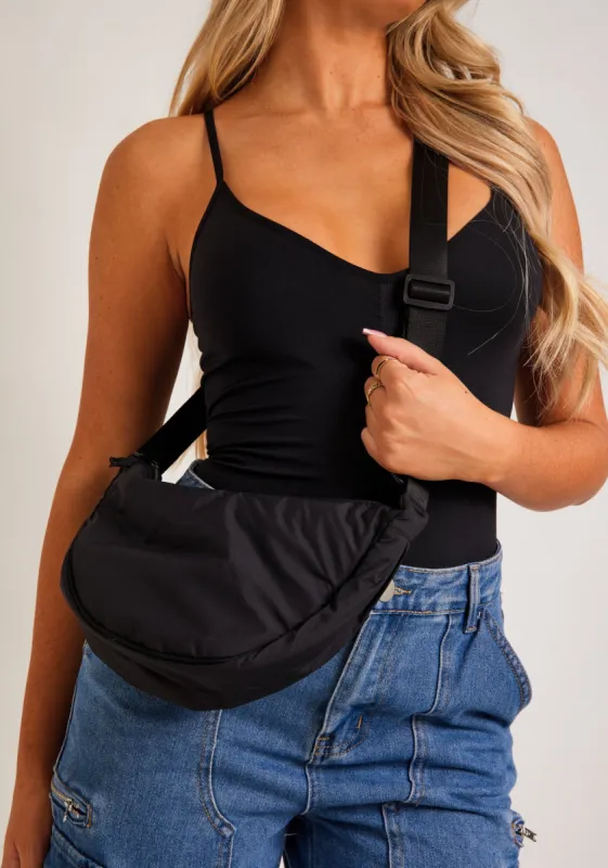Christina Black Nylon Cross Body Slouch Bag sold by Missy Empire