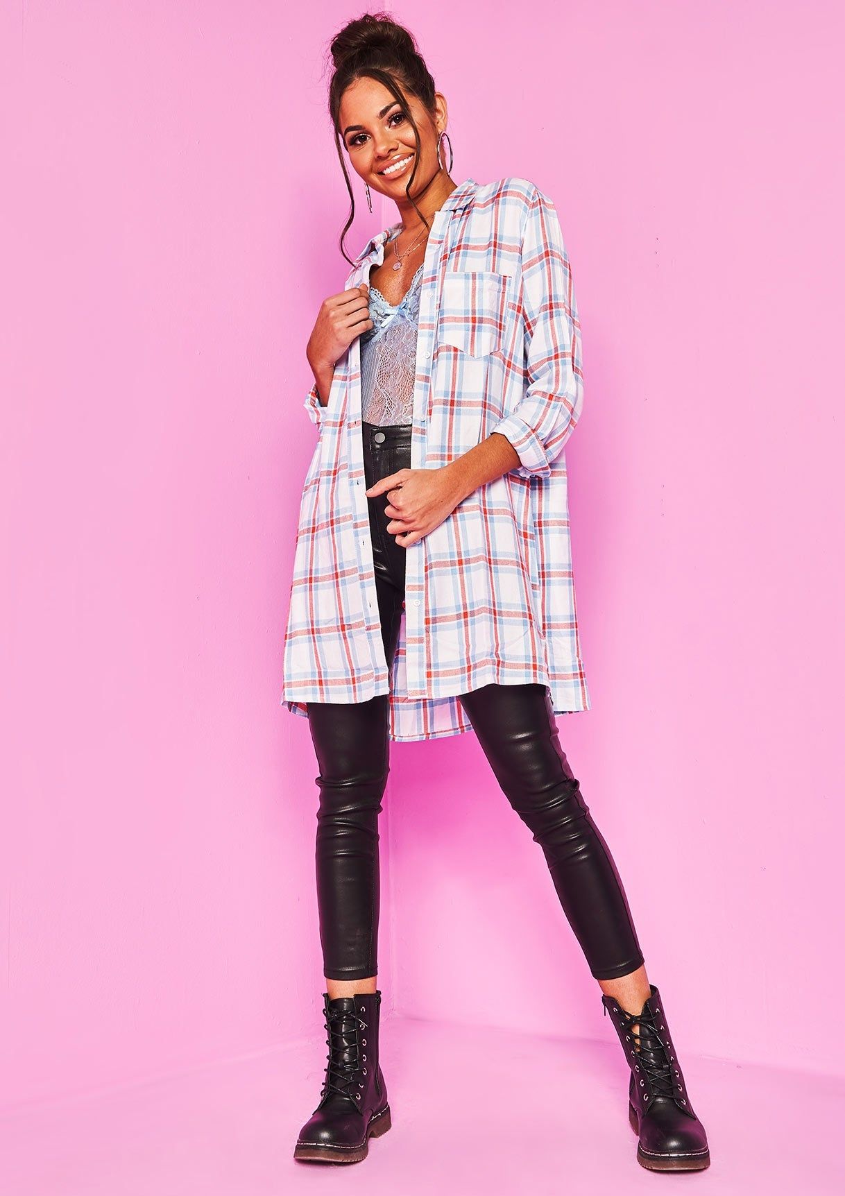 Callie White Check Print Shirt sold by Missy Empire