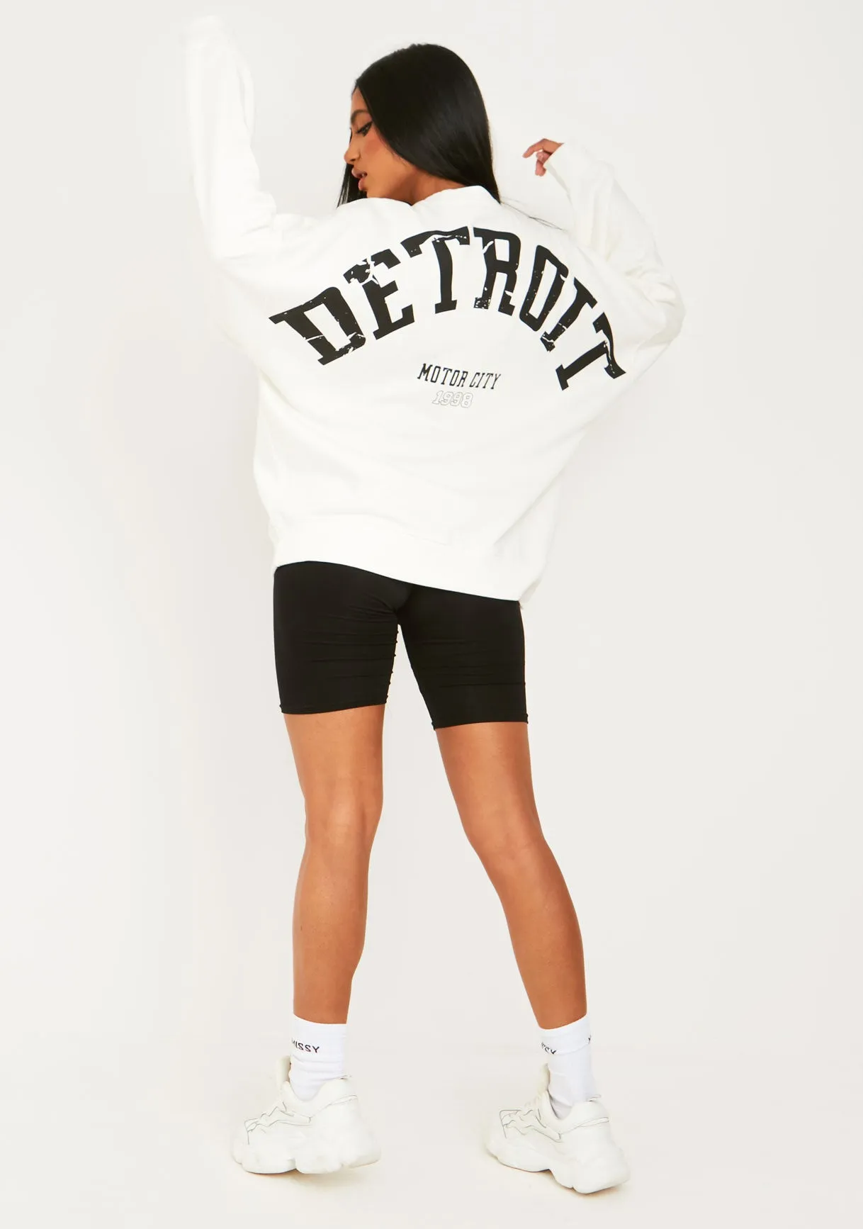 Maxine White Detroit Printed Oversized Sweater sold by Missy Empire