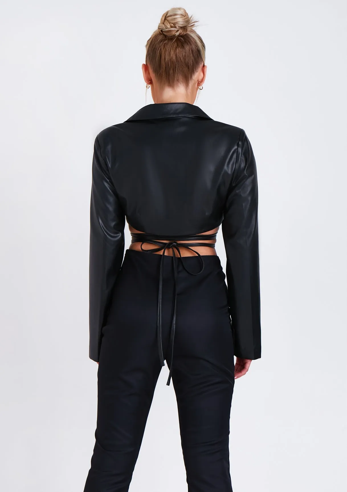 Reign Black PU Cropped Tie Blazer sold by Missy Empire product image thumbnail 3