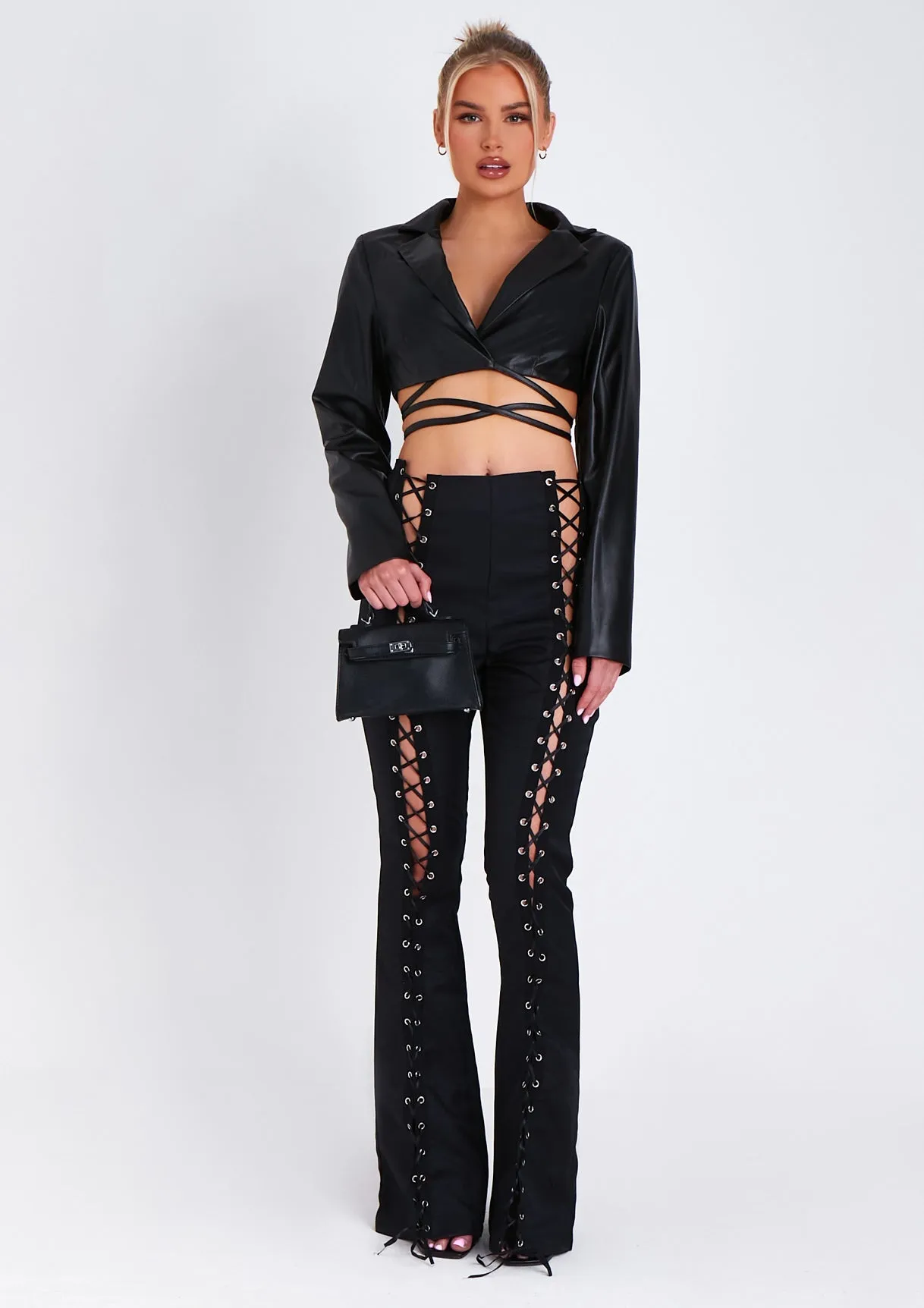 Reign Black PU Cropped Tie Blazer sold by Missy Empire product image thumbnail 4